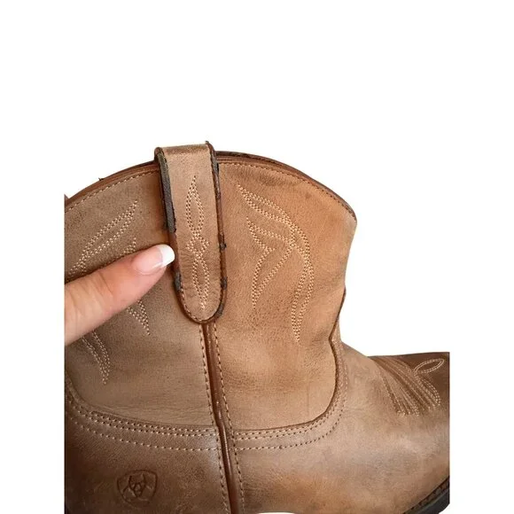 Ariat Womens Darlin Booties Size 6.5 Tan Leather Almond New West Heel Western - Picture 14 of 15
